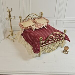 Solid Brass Dollhouse Bed with custom Bedding